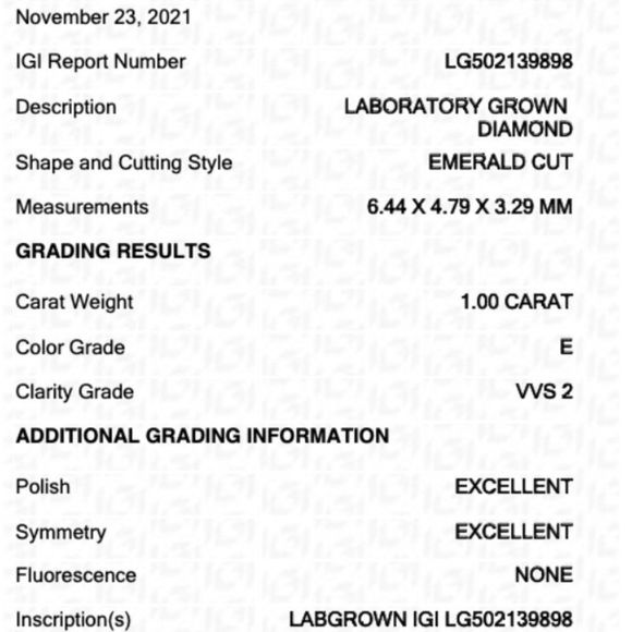 IGI Certified Emerald 1.00ct E VVS2 EX EX None Certified Lab Grown Diamond - Picture 3 of 3